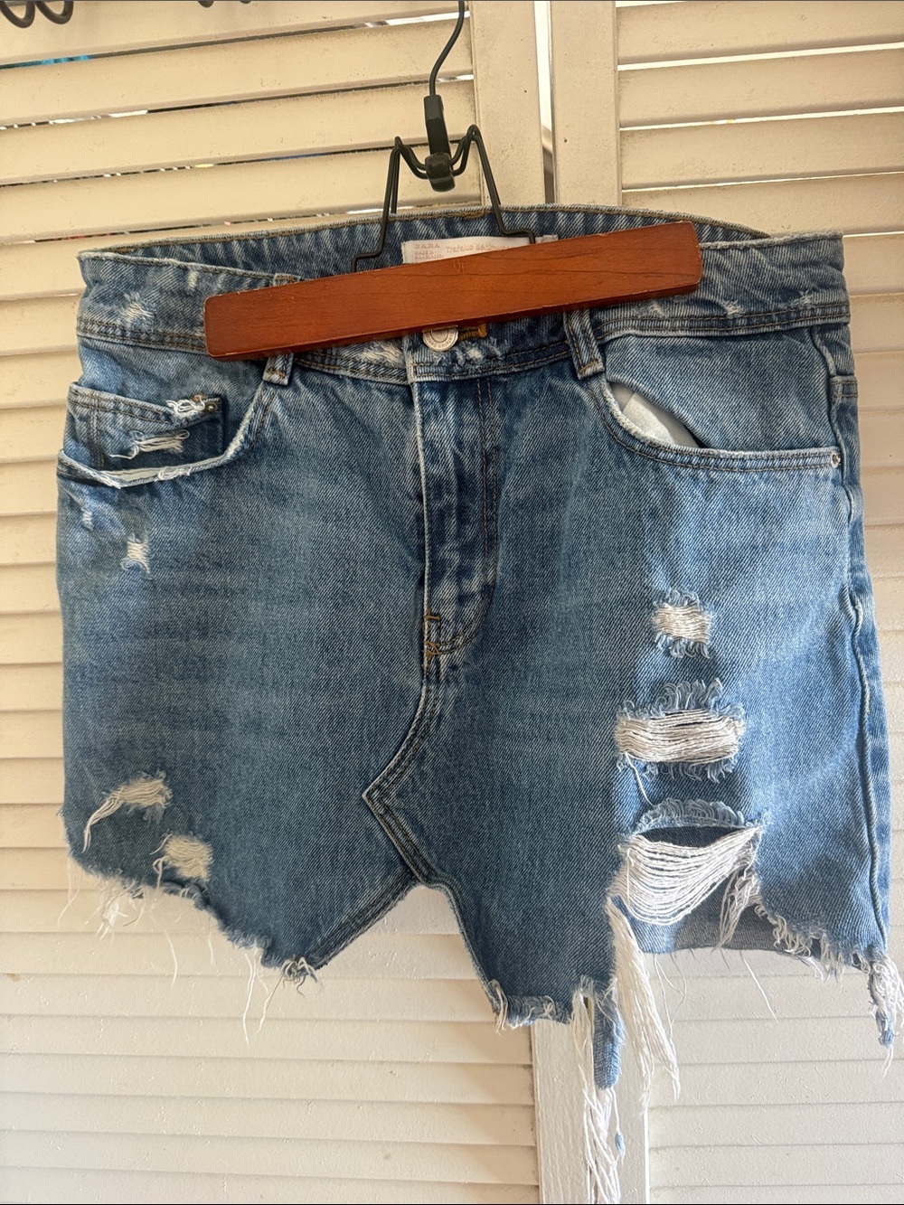 ZARA Distressed High-Waist Denim Miniskirt -